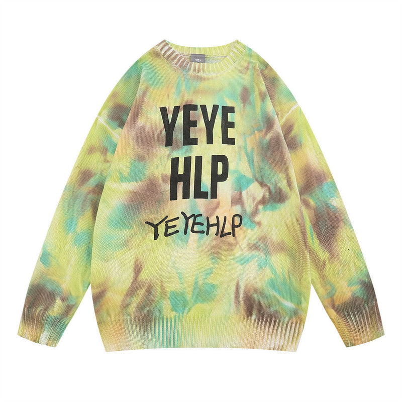 Men Sweater Rendering Tie-Dyed Letter Sweater