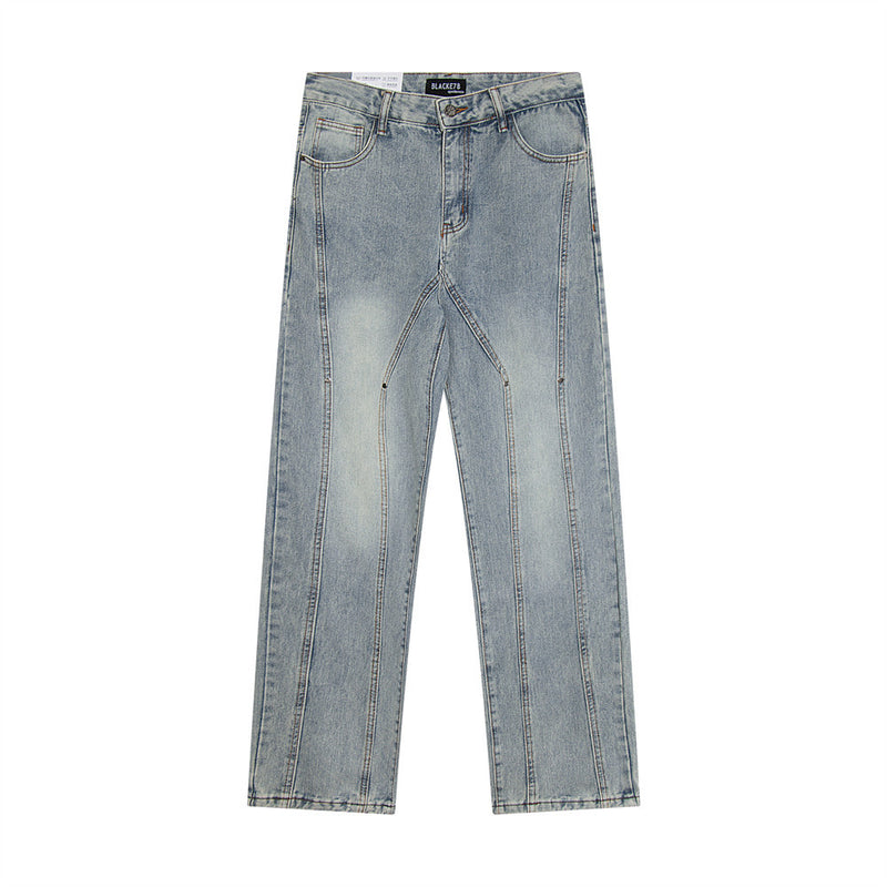 Men Jeans Stitching Topstitching Loose