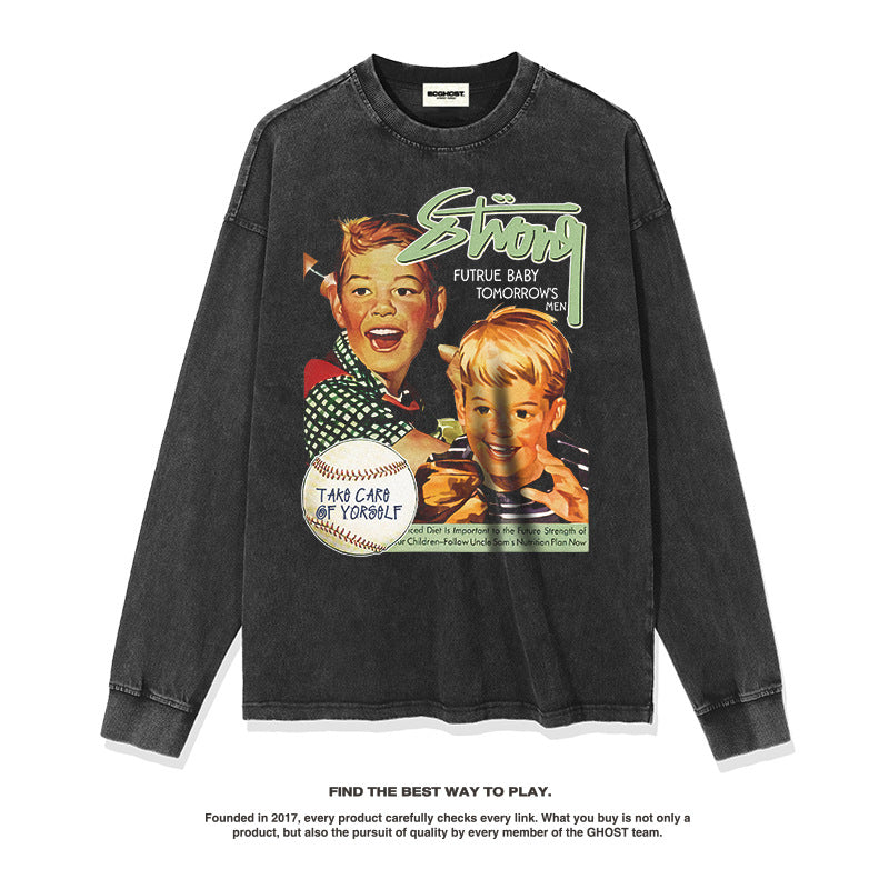 Unisex Long Sleeve Shirt Autumn and Winter Long Sleeve T-Shirt Loose