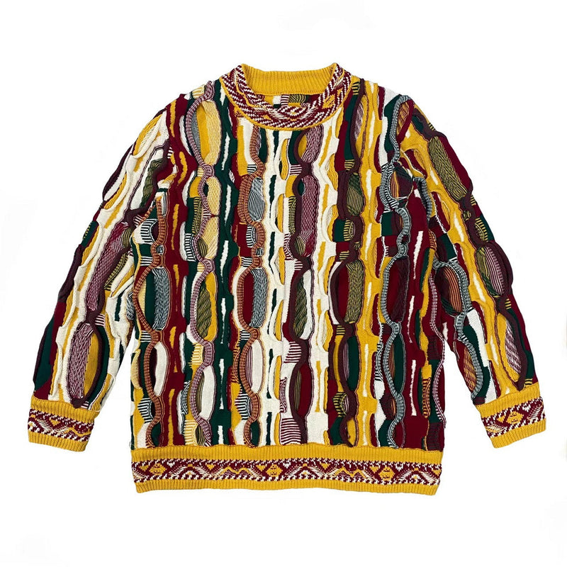 Kapital Sweater Vintage Pingtian and Macro Pattern round Neck Loose Pop Contrast Color Stereo Retro Sweater