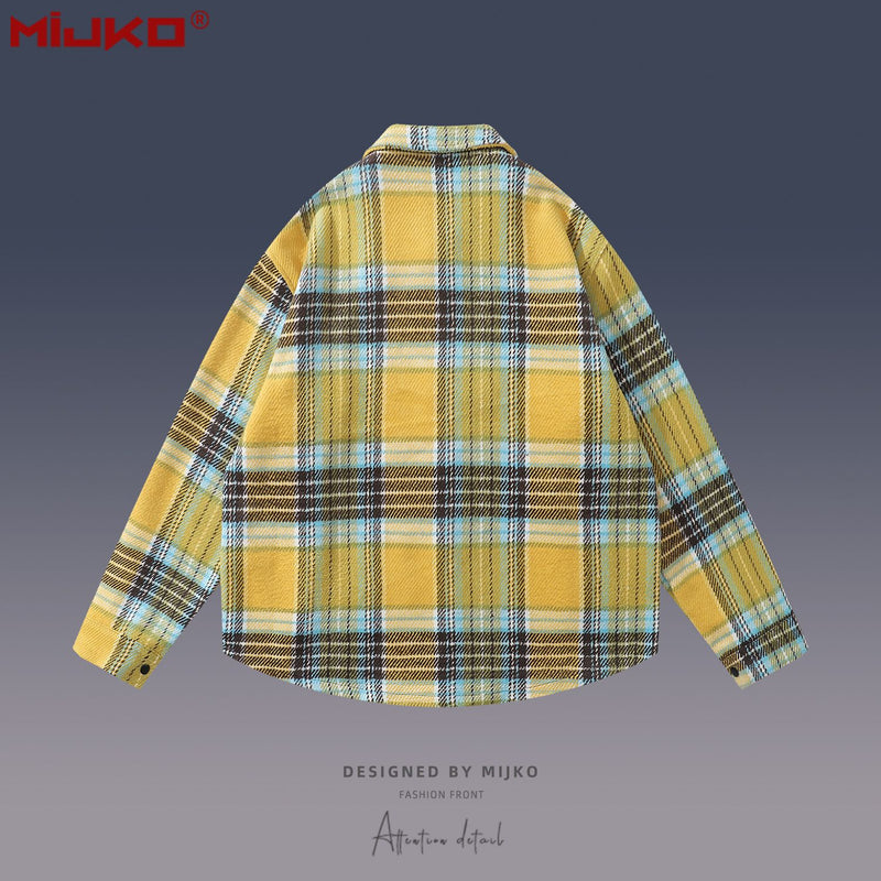 MIJKO Mens Jacket Long Sleeve Wool Unisex Shirt