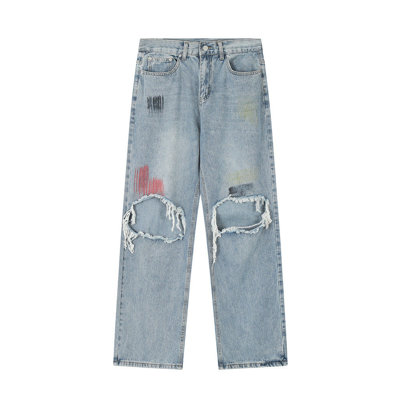 Men Jeans Ripped Splash-Ink Loose All-Match