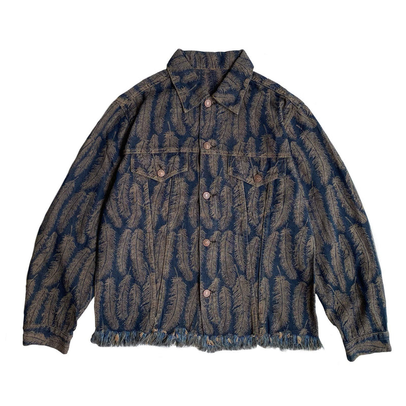 Kapital Jack Kapital Vintage Hitian Hehong Feather Jacquard Tassel Cotton Lapel Denim Jacket Casual Coat