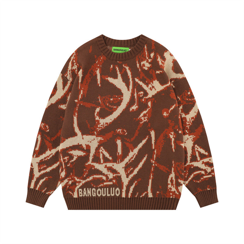 Men Sweater Tie-Dyed Knitted Sweater Loose Casual