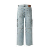 Men Jeans Multi-Pocket Stitching Loose Casual