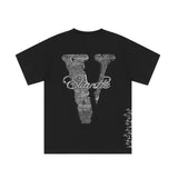 Vlone T Shirts Character Floral Short Sleeve T-shirt Printed Men and Women High Street Half Sleeve Shirt