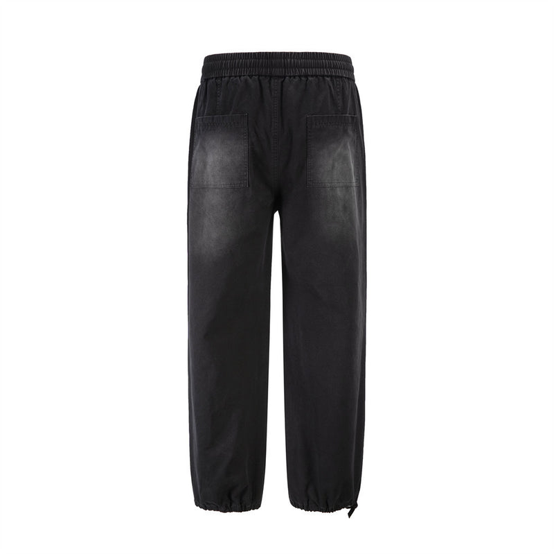 Men Jeans Inkjet Distressed Loose Pleated Elastic Waist