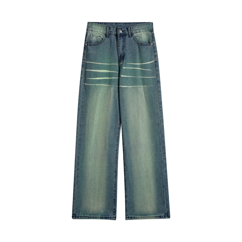 Men Jeans Spray Painting Loose Casual Scratch
