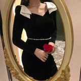 Valentine's Day Dress High Black Bow Velvet Dress Autumn and Winter Dress