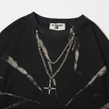 Men Long Sleeve T-Shirt Necklace T-shirt Tie-Dyed Loose Cotton