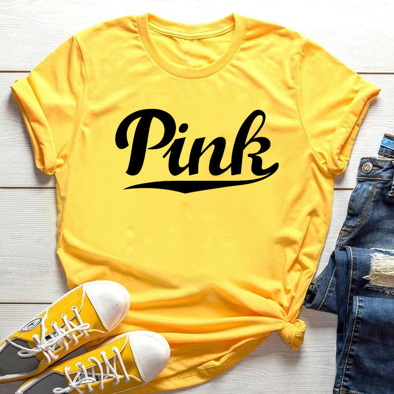 Women PINK Graphic Tee Pink Letter Shirt Oversized