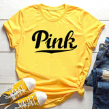 Women PINK Graphic Tee Pink Letter Shirt Oversized
