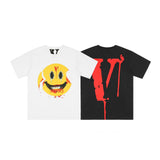 Vlone T Shirts Broken Smiley Face Big V Printed Short Sleeve T-shirt Men and Women Couple High Street Half Sleeve