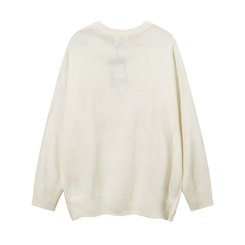 Men Sweater Embroidered Letter Crew Neck Sweater Casual Sweater Loose