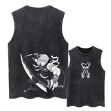 Printed Washed Tshirt Anime Demon Slayer Cotton Men Vintage