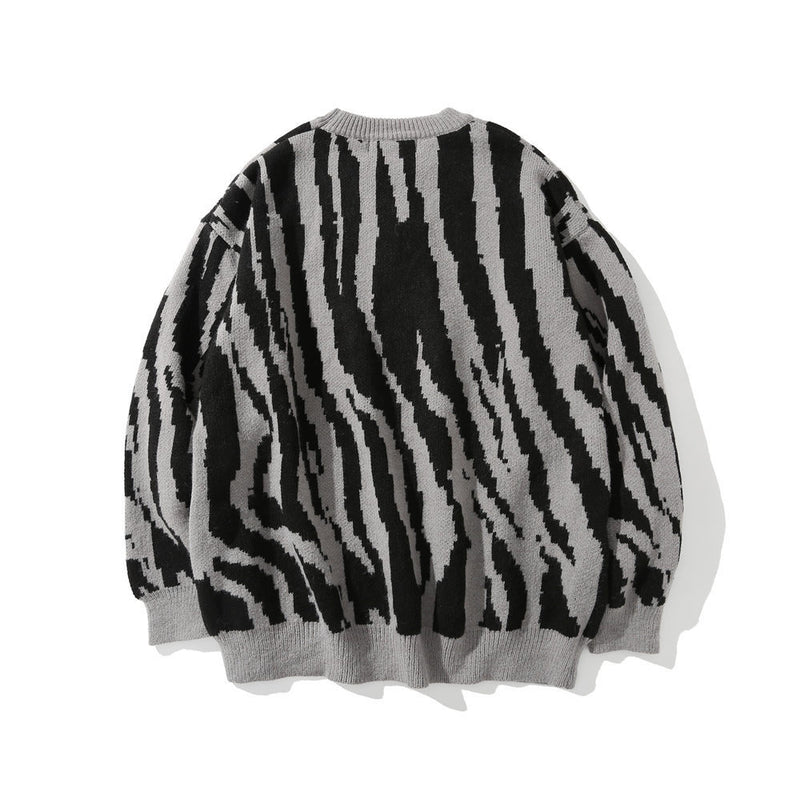 Men Sweater Zebra-Print Knitwear Loose round Neck Sweater