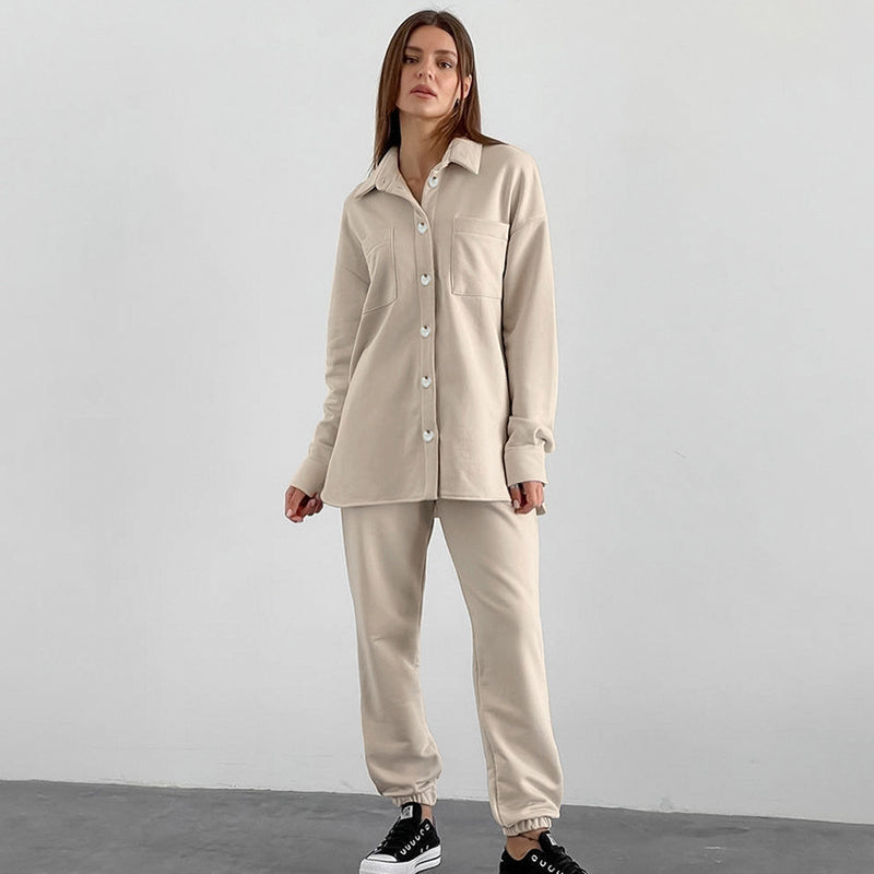 Women Co-Ords Autumn and Winter Long Sleeve Shirt Coat Women