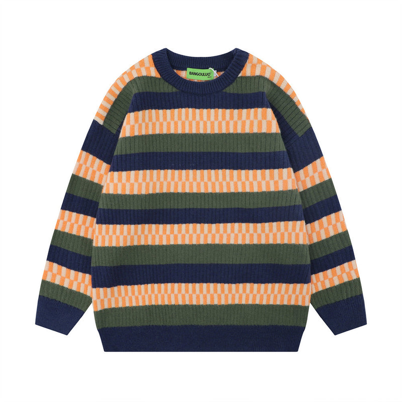 Men Sweater Striped Crew Neck Sweater Men