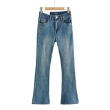 Women Jeans Retro Slim Fit Bell-Bottom Pants Stretch Tight