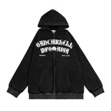 Men Fleece Lined Hoodie Portrait Printing Hooded Cardigan Sweater Men's Washed Distressed Coat