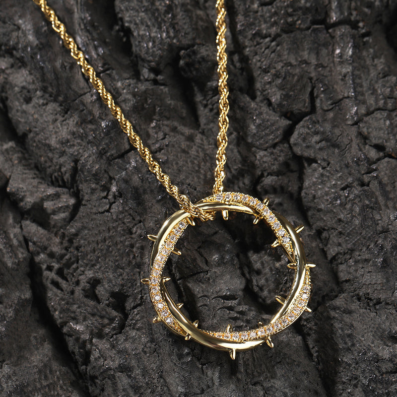 Jewelry Vintage Thorns Crown Pendant Necklace Copper with Zircon Hip Hop St. Valentine's Spectrum