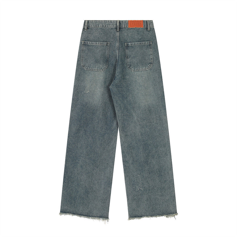 Men Jeans Hole Loose Burrs Five-Pointed Star Pattern