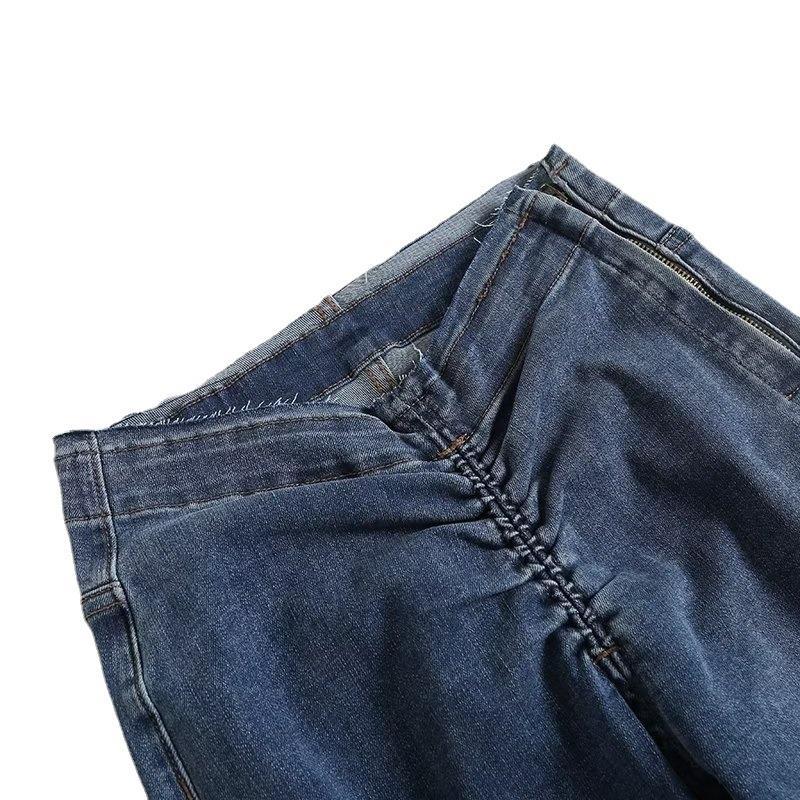 Women Jeans Hot Girl Pleated Stretch Flared Pants