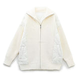 Women Cotton Coat Sweater Cardigan Women Thicken Lazy Style Stitching