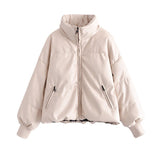 Women Cotton Coat Loose Zip PU Leather Cotton