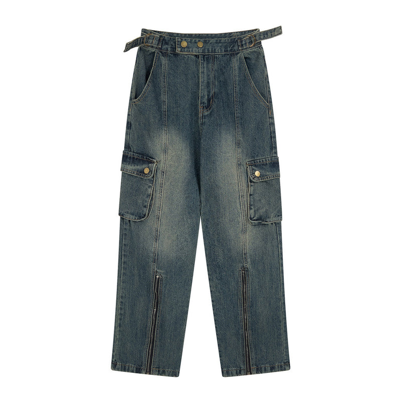 Men Jeans Workwear Stitching Loose