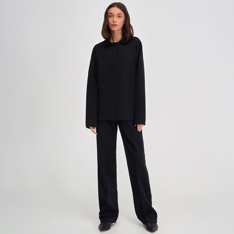 Women Co-Ords Pullover Sweater Suit Autumn and Winter Black Leisure Sports