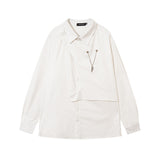 Long Sleeve Shirt Irregular Necklace Oversize Solid Color