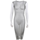 Women Dress Sexy Diamond Fishnet Dress