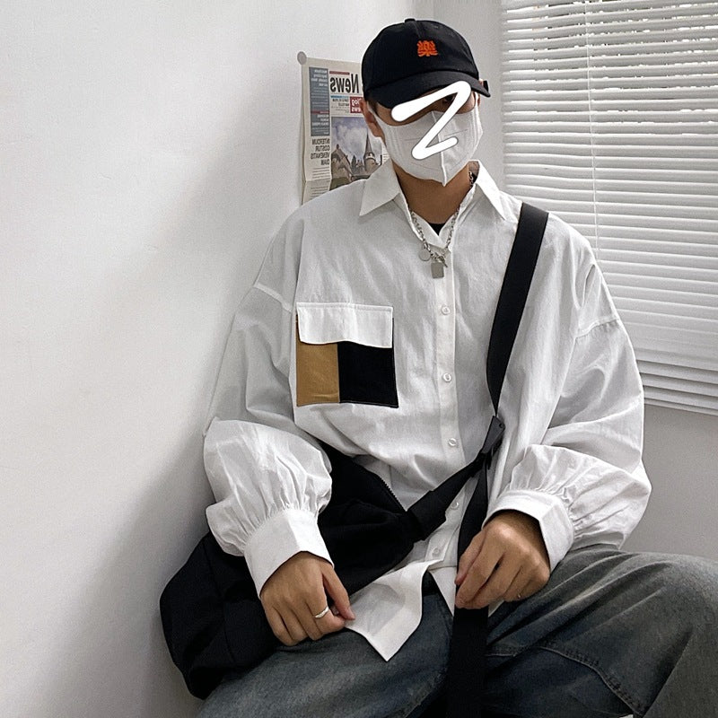 Men Shirts Stitching Loose Casual Jacket