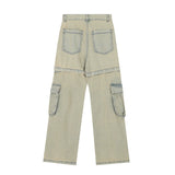 Men Jeans Detachable Trousers Workwear with Pocket Stitching Buttons