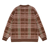 Men Sweater Striped Plaid V-neck Cardigan Sweater