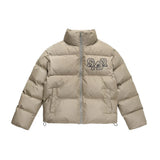 Men Cotton Padded Jacket Men's Cotton Jacket Simple Letters Embroidered Stand Collar