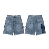 Gallery Dept Denim Shorts Washed Hand Painted Ink Splashed Denim Shorts