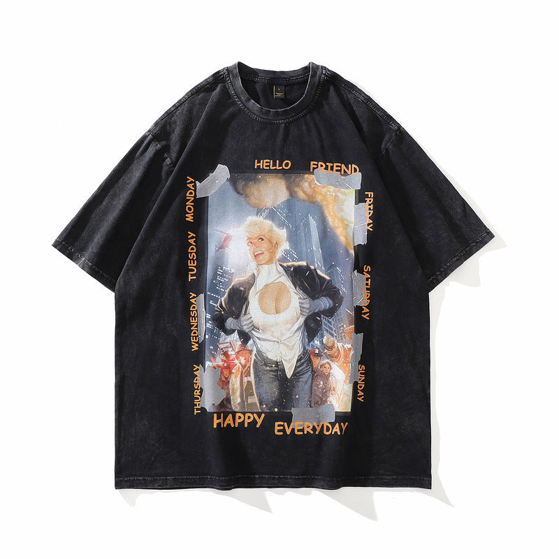 Men T-Shirt Retro Portrait Printing