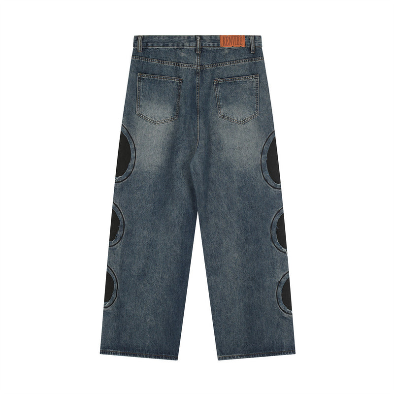 Men Jeans Punk Hole & Patch Loose Casual