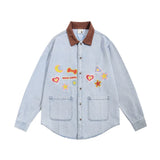 Men Long Sleeved T Shirt XINGX Embroidered Denim Shirt Men Fashion Brands Loose Pockets Long Sleeve Shirt Coat