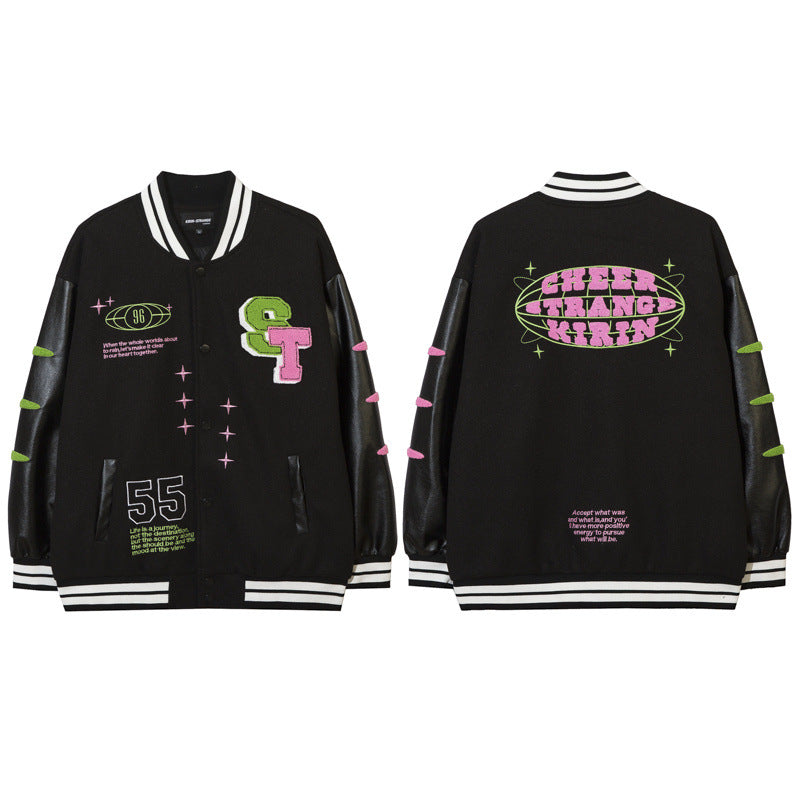 Women Jackets Flocking Embroidered Baseball Uniform Loose Casual