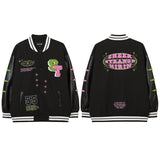 Women Jackets Flocking Embroidered Baseball Uniform Loose Casual