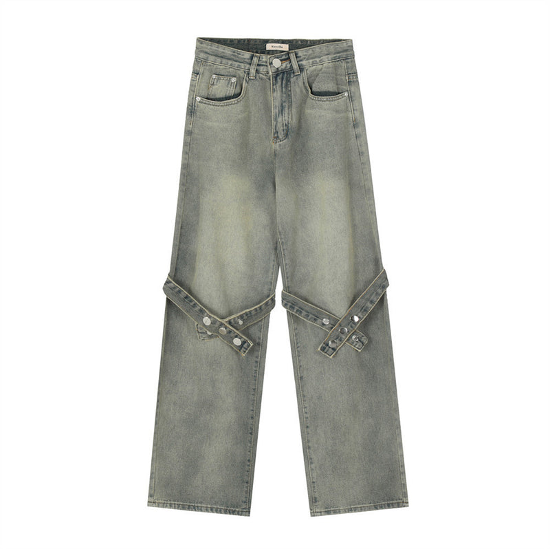 Men Jeans Button Strap Loose