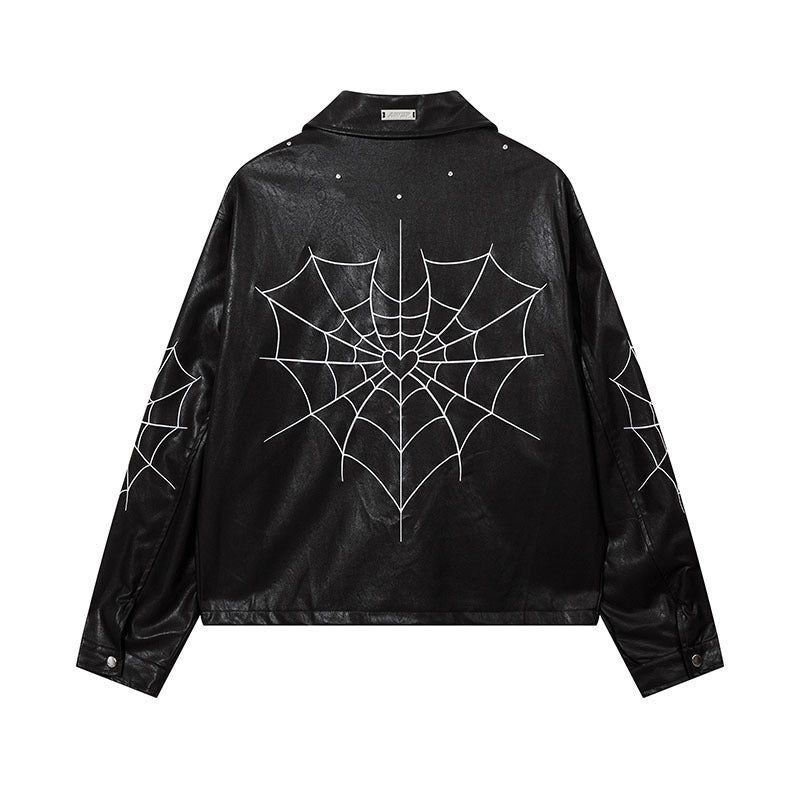 Women Jackets Retro Punk Spider PU Leather Jacket