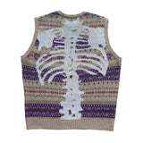 Kapital T Shirt Hitian Hehong Bone Skeleton Ethnic Retro Flower Stripe Knitted round Neck Vest
