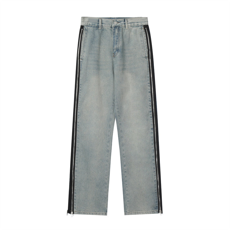 Men Jeans Side Zipper Personality Trendy Loose