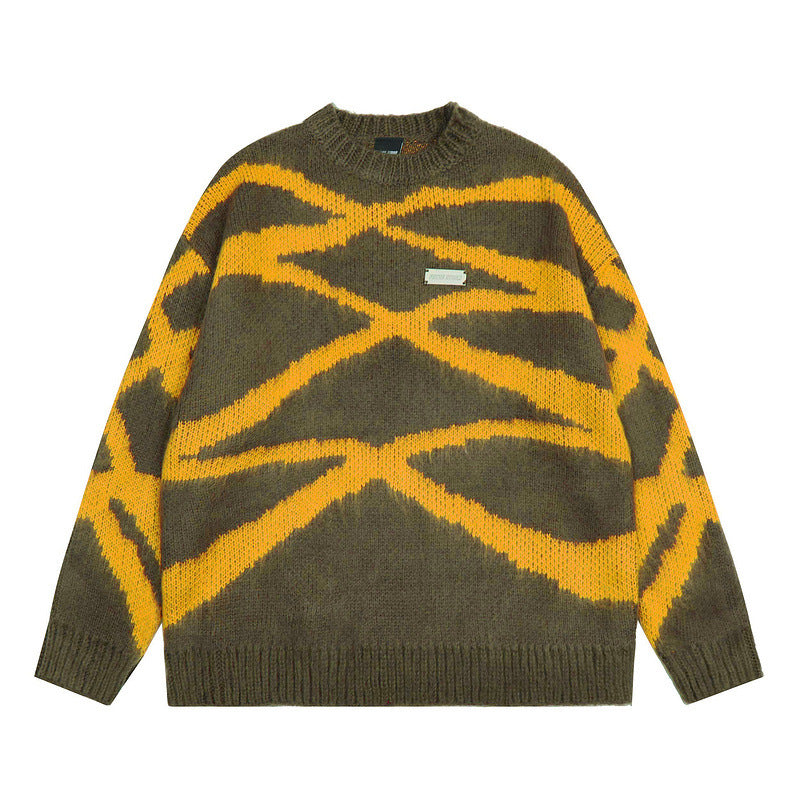 Women Sweater Vintage Irregular Color Matching Knitted
