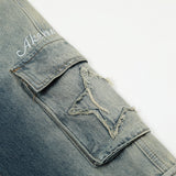 Men Jeans Spray Painting Gradient Color Tooling Multi-Pocket Loose