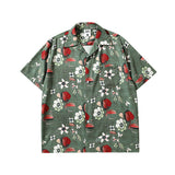 Short Sleeve Shirt Vintage Floral Full Printed Loose Casual Hawaiian Vacation Shirt